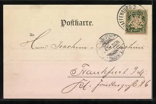 Lithographie Aschaffenburg, Pompejanum, Hotel Prinzregent Luitpold, Totalansicht