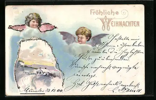 AK Weihnachtsengel in den Wolken