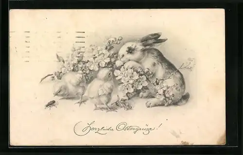 AK Osterhase trifft Osterküken