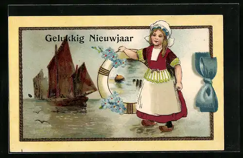 AK Kleine Holländerin mit Rettungsring, Neujahr