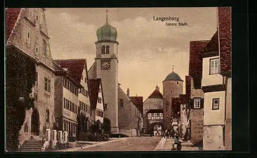 AK Langenburg, Strasse Innere Stadt mit Uhrenturm