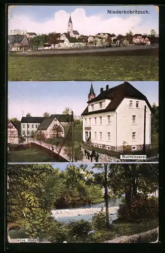 AK Niederbobritzsch, Panorama, Buchbinderei, Oberes Wehr