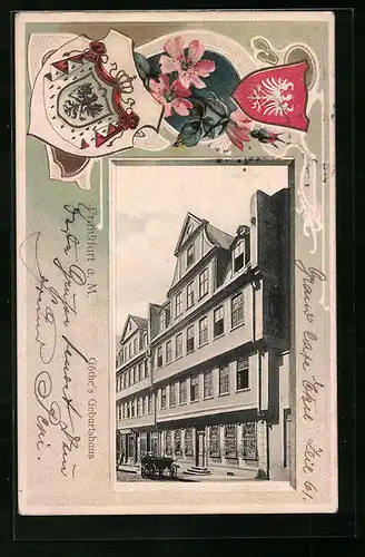 Passepartout-Lithographie Alt-Frankfurt, Goethes Geburtshaus, Wappen