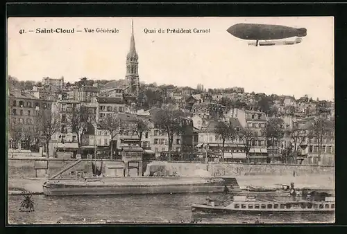 AK Saint Cloud, Panorama mit Zeppelin am Horizont