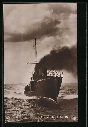 AK Deutsches Kriegsschiff, Torpedoboot G. 135 gibt Volldampf, Bugansicht