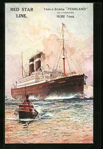 Künstler-AK Passagierschiff Pennland der Red Star Line