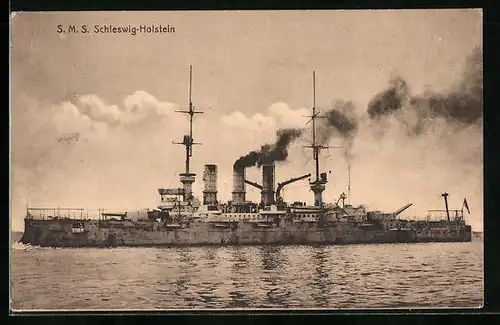 AK Kriegsschiff SMS Schleswig-Holstein gibt Volldampf