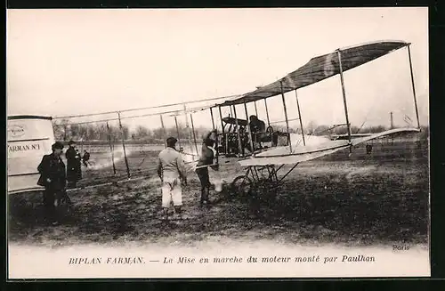 AK Biplan Farman, La Mise en marche du moteur monté par Paulhan
