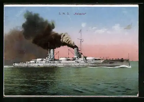 AK Kriegsschiff SMS Kaiserin gibt Volldampf