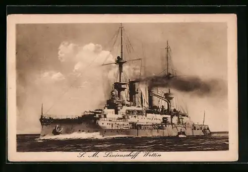 AK SM Linienschiff Wettin auf hoher See