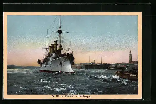 AK Kreuzer SMS Hamburg in See stechend