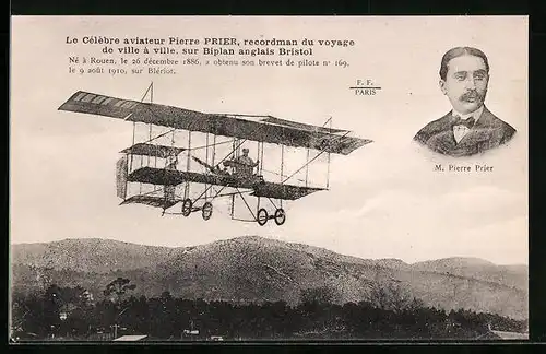 AK Pilot M. Pierre Prier mit seinem Flugzeug in den Wolken