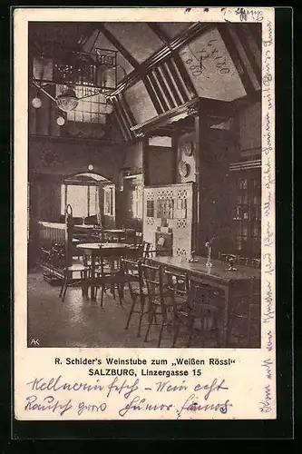 AK Salzburg, Innenansicht der Weinstube zum Weissen Rössl in der Linzergasse 15