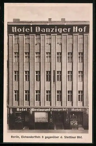 AK Berlin-Mitte, Hotel Danziger Hof in der Eichendorffstr. 9