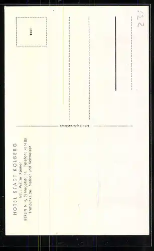 AK Berlin-Mitte, Hotel Stadt Kolberg in der Schlegelstr. 14