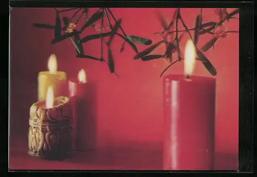 3D-AK 4 brennende Kerzen und Mistelzweige mit Beeren