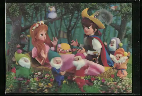3D-AK 2 Puppen umgeben von Zwergen im Wald