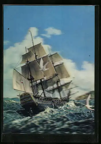 3D-AK Segelschiff mit Möwen