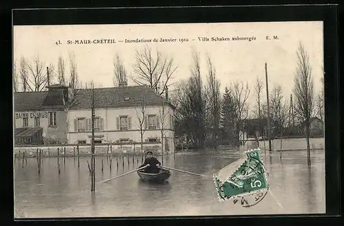 AK St-Maur-Créteil, Inondations 1910, Villa Schaken