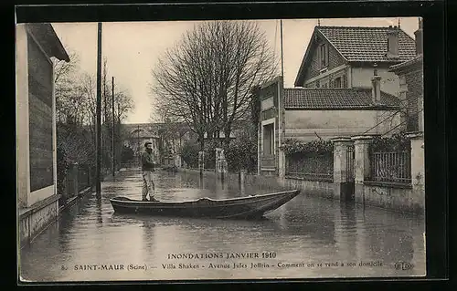 AK Saint-Maur, Inondations 1910, Villa Shaken, Avenue Jules Joffrin