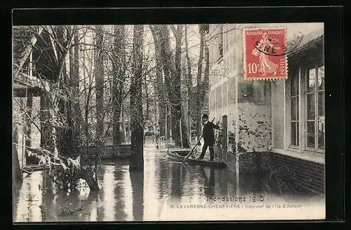 AK La Varenne-Chenevière, Inondations 1910, Intérieur de l`Ile d`Amour