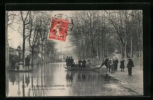 AK St-Maurice, Inondations 1910, Grande Rue prise de la route des Corbeaux