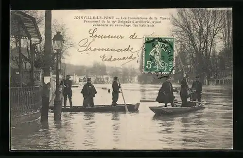 AK Joinville-le-Pont, Inondations 1910, Personnel de la 19e Brigade d`artillerie