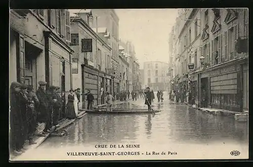 AK Villeneuve-Saint-Georges, La Rue de Paris, Crue de la Seine