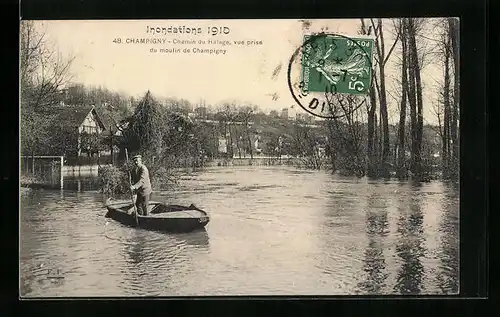 AK Champigny, Inondations 1910, Chemin du Halage