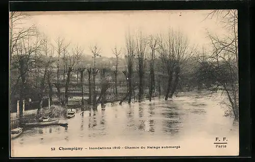 AK Champigny, Inondations 1910, Chemin du Halage submergé