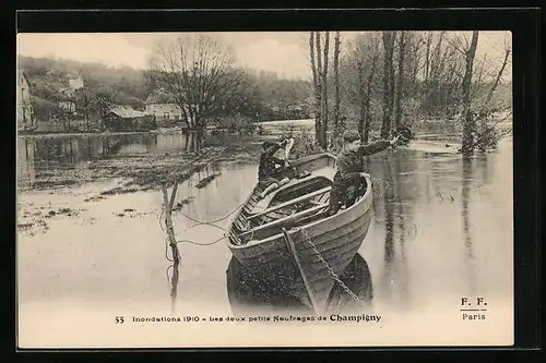 AK Champigny, Inondations 1910, Le deux petits Naufrages