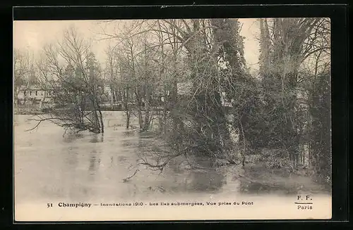 AK Champigny, Inondations 1910, Les Iles submergées