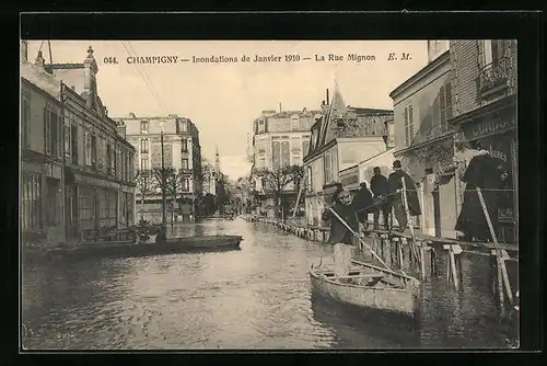 AK Champigny, Inondations 1910, La Rue Mignon