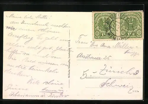 AK Neustift, Ansicht Dorf mit Kirche vor Gebirge