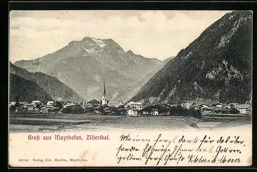 AK Mayrhofen, Ortsansicht im Zillerthal