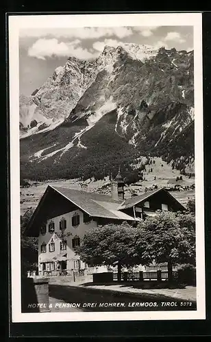 AK Lermoos, Hotel und Pension Drei Mohren vor dem Gebirge