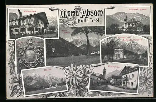 AK Maria Absam, Stainerhaus, Kirchplatz, Schloss Krippach