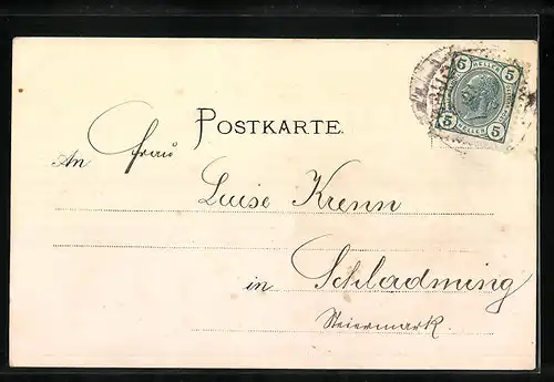 Lithographie Jenbach, Ortsansicht mit Achensee und Alpen