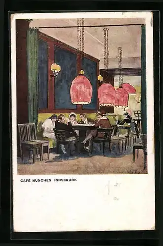 Künstler-AK Innsbruck, Cafe München, Innenansicht