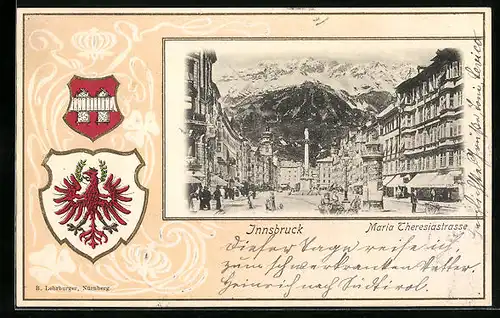 Präge-AK Innsbruck, Maria Theresiastrasse, Wappen