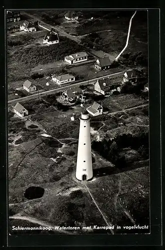 AK Schiermonnikoog, Watertoren met Karrepad in vogelvlucht
