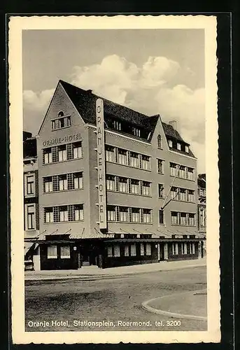 AK Roermond, Ansicht Oranje Hotel, Stationsplein