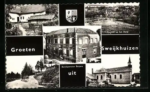 AK Sweikhuizen /Schinnen, Ortsansicht mit Wanderweg und Gasthaus