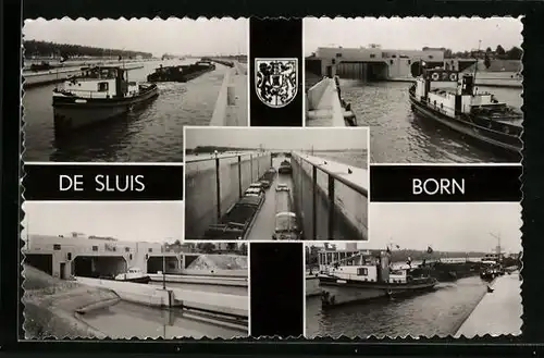 AK De Sluis /Born, Kanal mit Booten