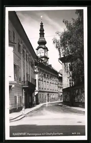 AK Klagenfurt, Herrengasse mit Stadtpfarrturm