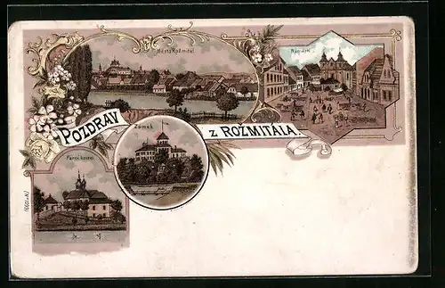 Lithographie Rozmital, Namesti, Frani kostel e Zamek