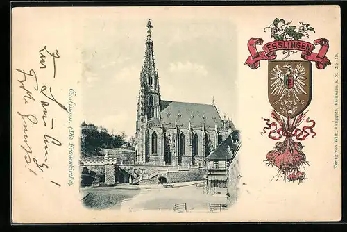 Präge-AK Esslingen, Ansicht Frauenkirche, Wappen