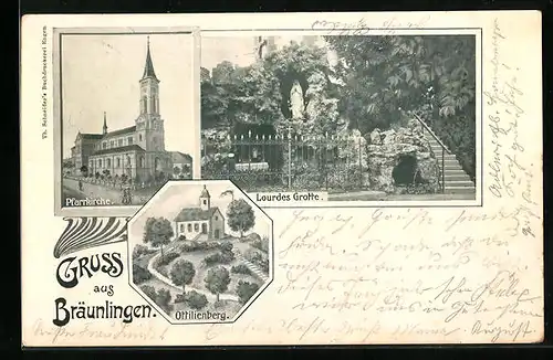 AK Bräunlingen, Pfarrkirche, Lourdes Grotte, Ottolilienberg