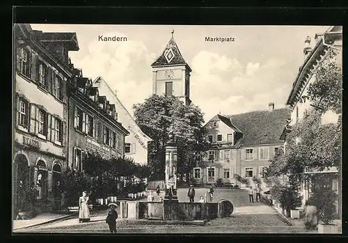 AK Kandern, Marktplatz mit Bierbrauerei und Denkmal