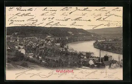 Relief-AK Waldshut, Ortsansicht mit Fluss